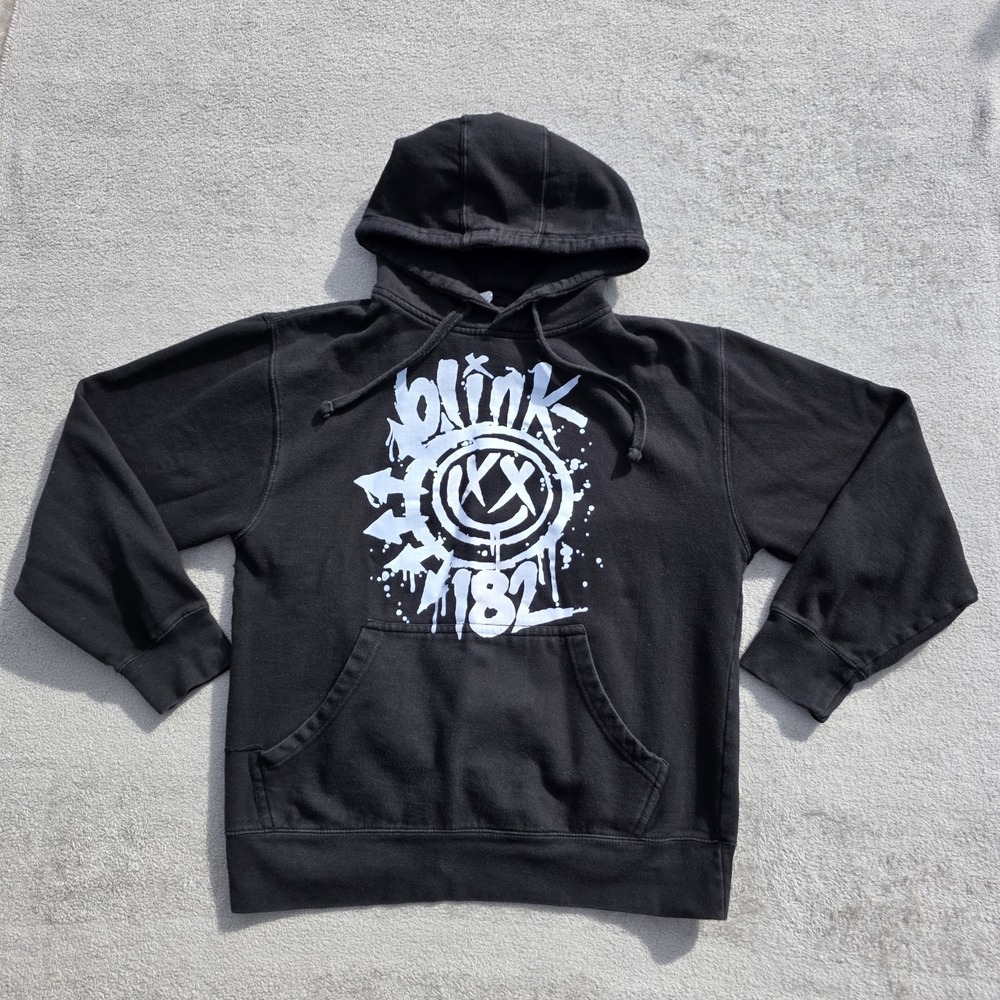 Blink 182 Hoodie Mens Medium Black Smiley Face Self Titled Sweatshirt Punk Skate